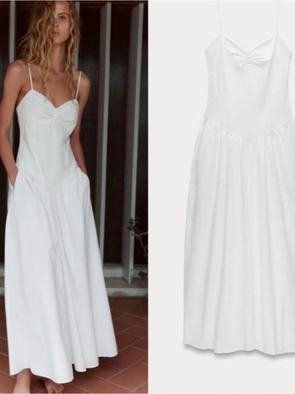 Zara Cream Spaghetti-Strap Maxi Dress
